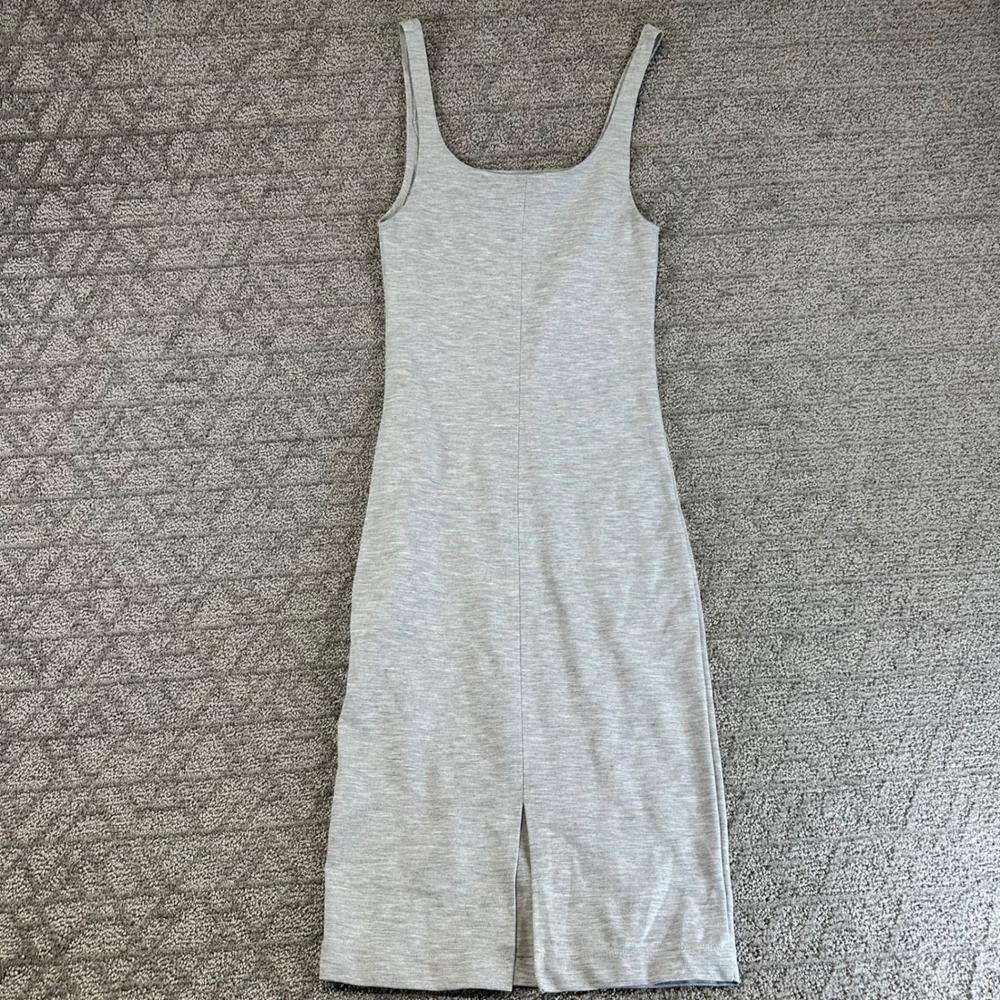 ZARA‎ TRF Grey Ribbed Knit Midi Dress With Side Slit Size Medium